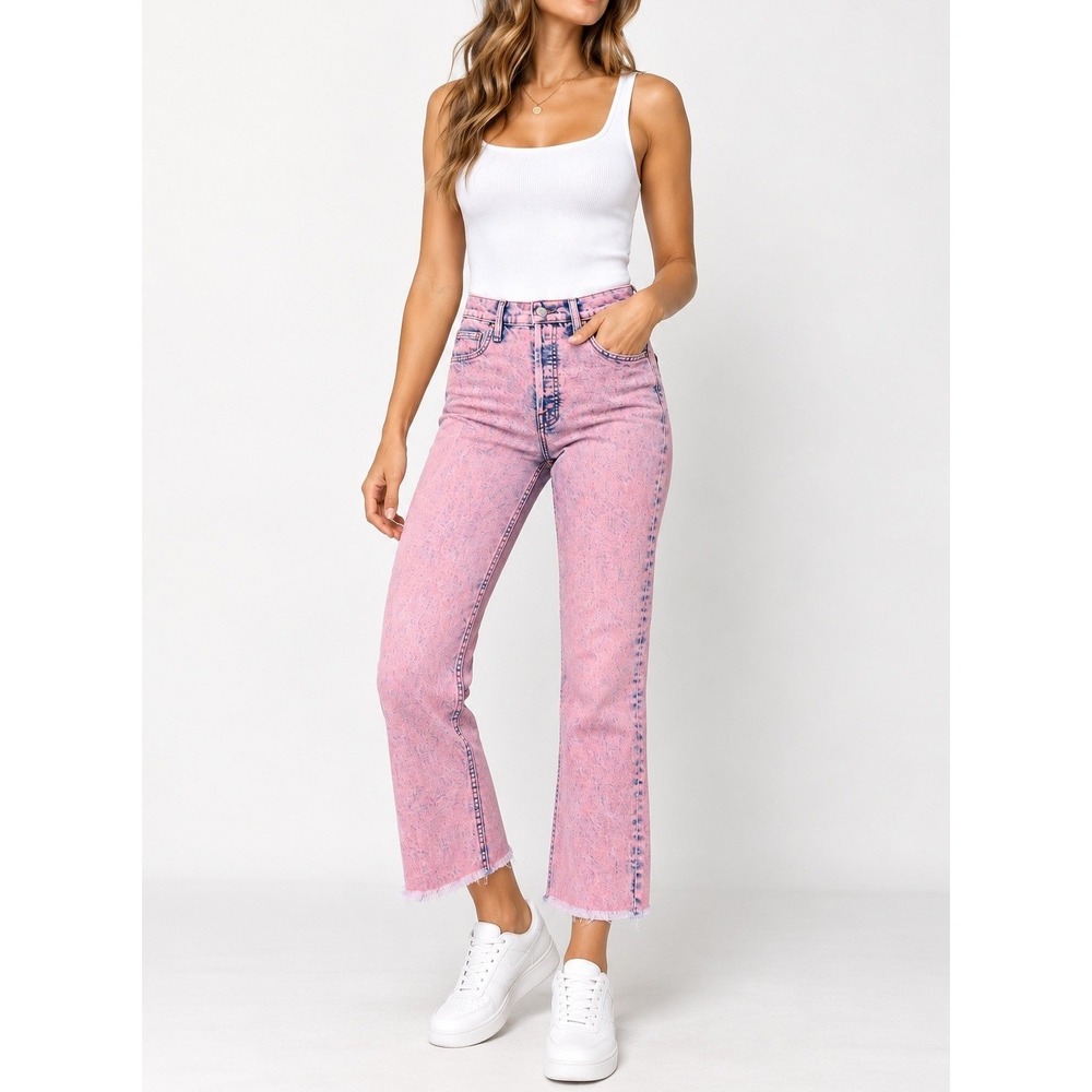 MOTHER The Tripper Crop Jeans 26 Pink Acid Wash High Rise Raw Hem